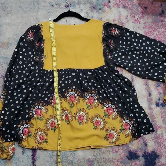 Farm Rio Intarsia Black Floral Pullover Boho Blouse - Picture 12 of 16